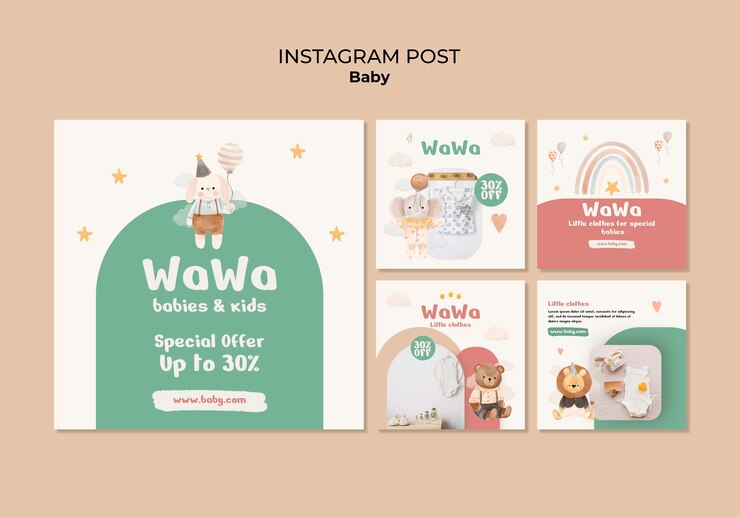 PSD hand drawn baby items instagram posts