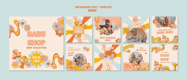 PSD hand drawn baby shop instagram posts