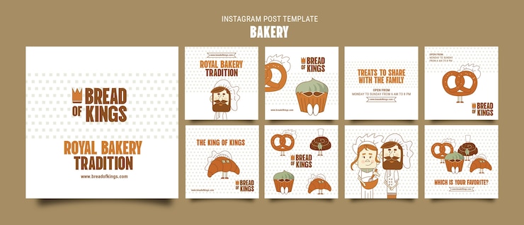 PSD hand drawn baked products instagram posts