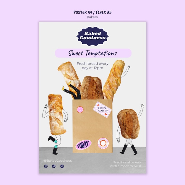 PSD hand drawn bakery flyer template