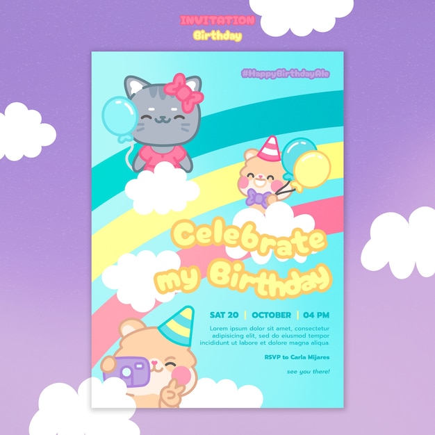 Hand drawn birthday celebration invitation template