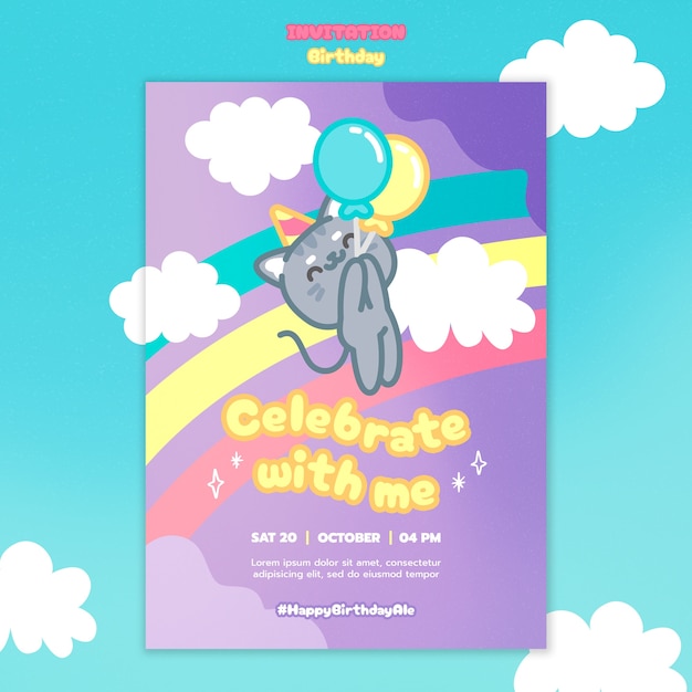 Hand drawn birthday celebration invitation template