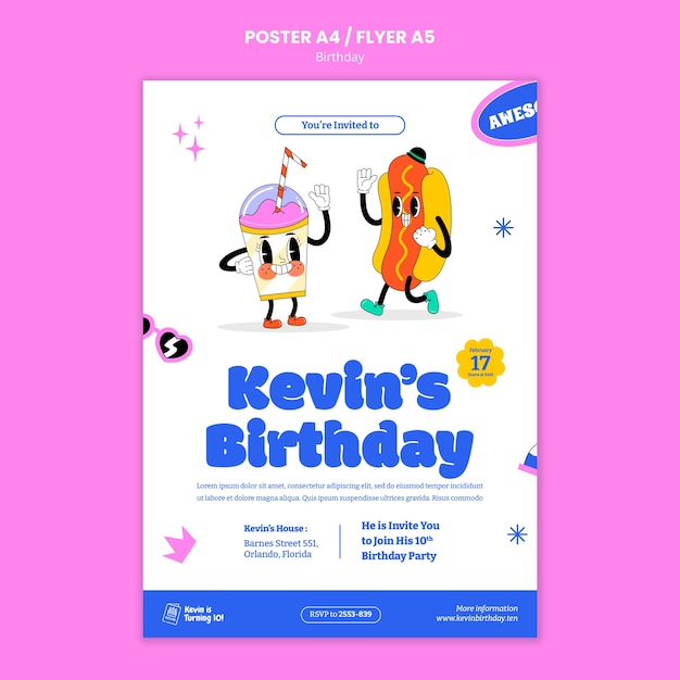 PSD hand drawn birthday celebration poster template