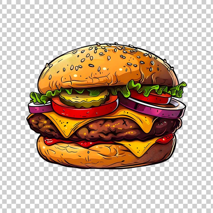 透明な背景に手で描かれたバーガーベクトルイラスト
