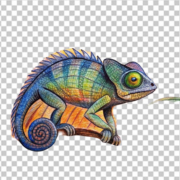 PSD hand drawn cartoon chameleon illustration on white background