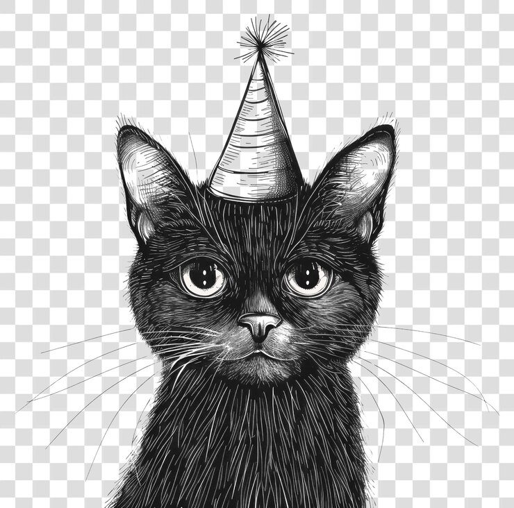 PSD hand drawn of cat art hat drawing