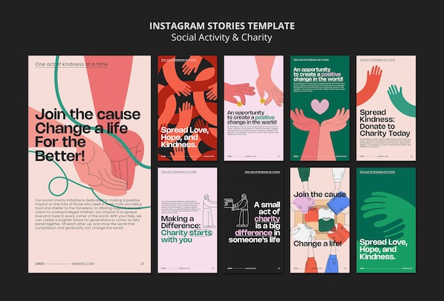 Storie di instagram di eventi di beneficenza disegnati a mano