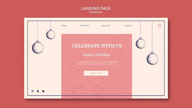 PSD hand drawn christmas landing page template