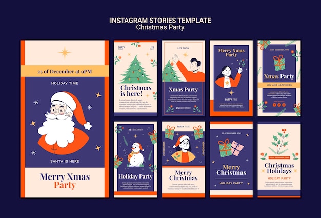 PSD hand drawn christmas party instagram stories