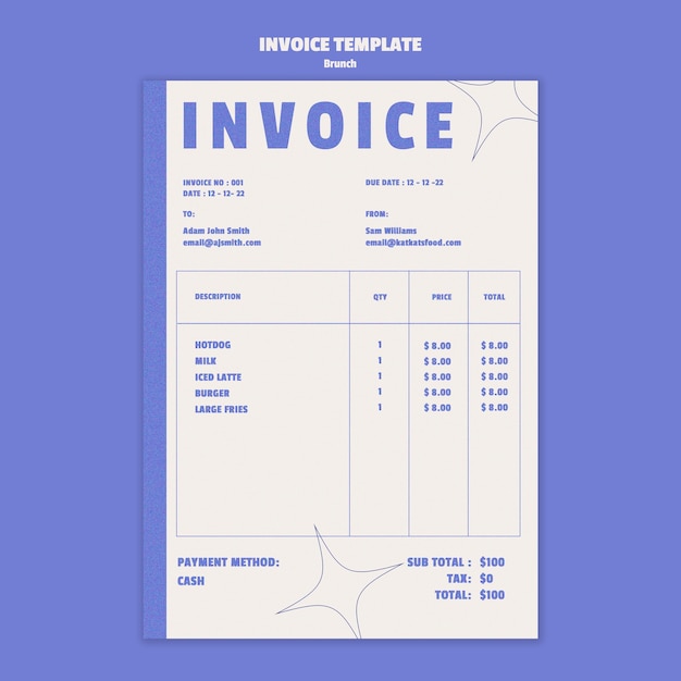 PSD hand drawn delicious brunch invoice template