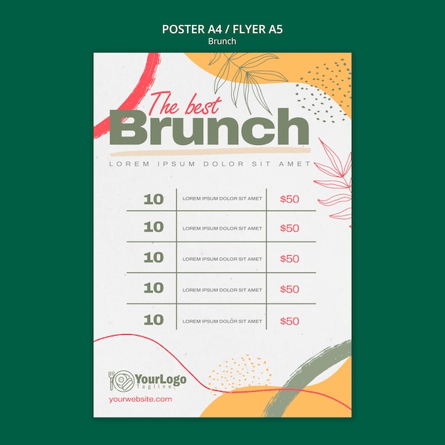 PSD modello di poster per brunch delizioso disegnato a mano