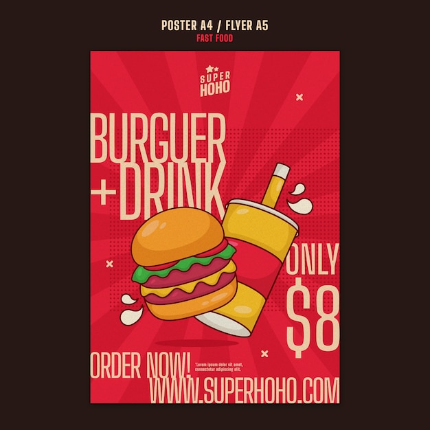 PSD poster disegnato a mano di un delizioso fast food