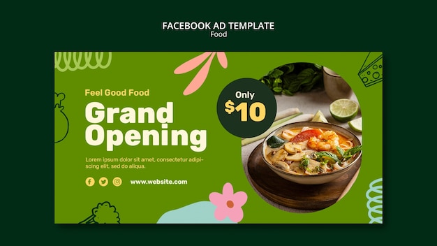 PSD hand drawn delicious food facebook template