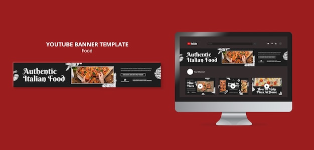 PSD Ручной обращается вкусная еда youtube баннер