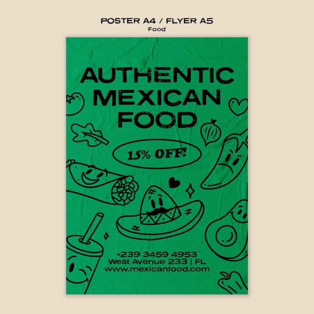 PSD hand drawn delicious mexican food  poster