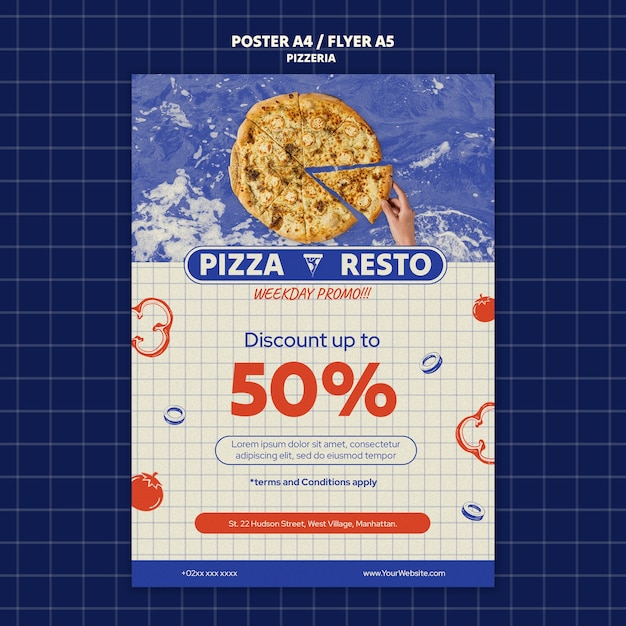 PSD hand drawn delicious pizzeria poster template