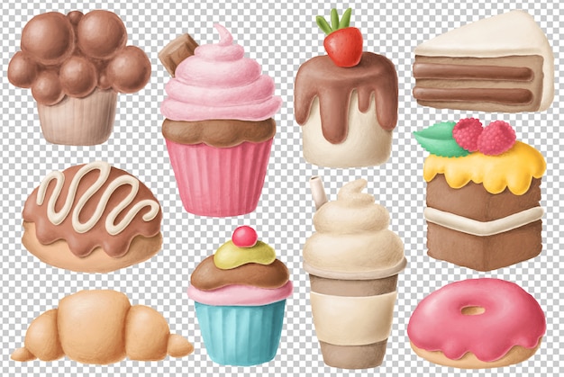 PSD hand drawn dessert collection