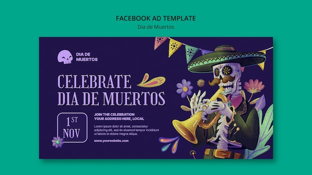 PSD Нарисованный рукой шаблон facebook dia de muertos