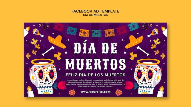 Hand drawn dia de muertos facebook template