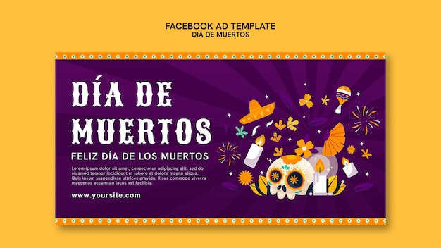 PSD hand drawn dia de muertos facebook template