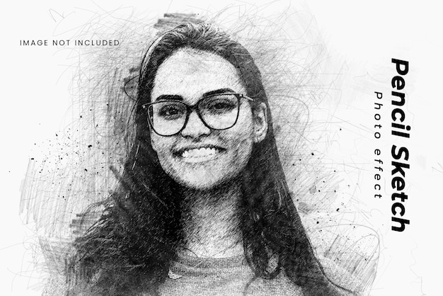 Hand drawn digital pencil sketch photo effect template