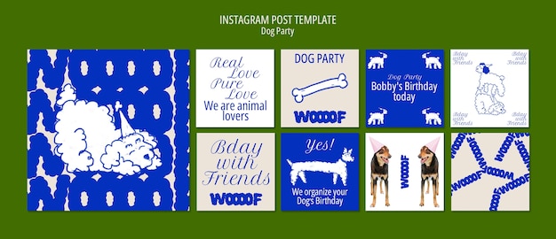 PSD hand drawn dog party instagram posts