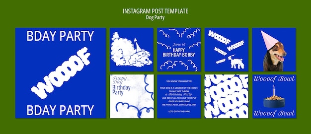 PSD hand drawn dog party instagram posts