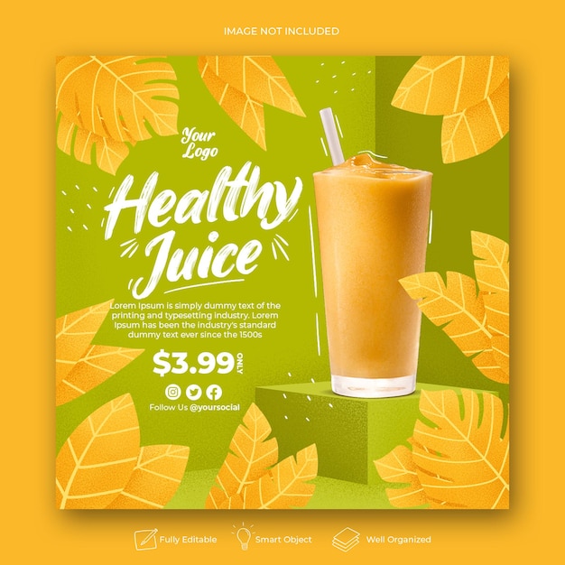 Hand drawn drink juice menu instagram post template