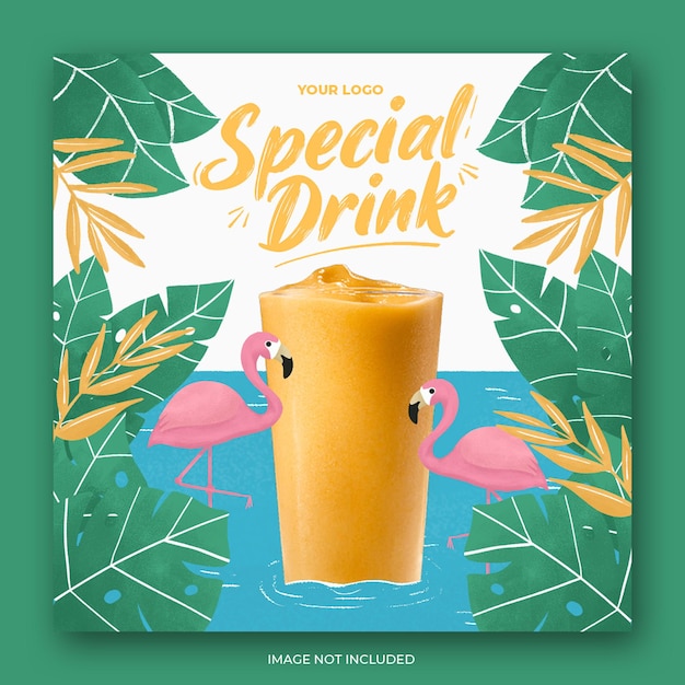 PSD hand drawn drink menu instagram post template