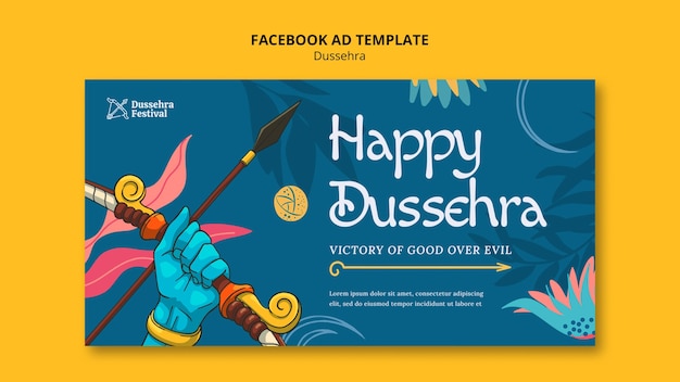 PSD hand drawn dussehra celebration facebook template