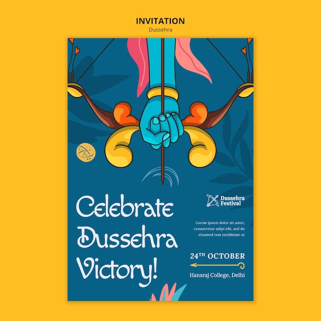 Hand drawn dussehra celebration invitation template