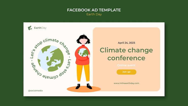 PSD 手描きの地球の日 フェイスブックのテンプレート