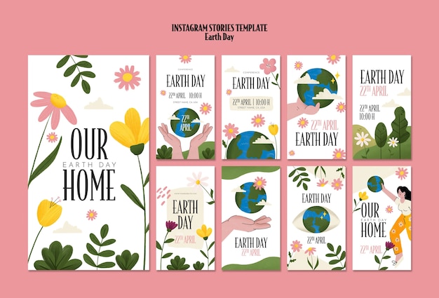 PSD hand drawn earth day instagram stories