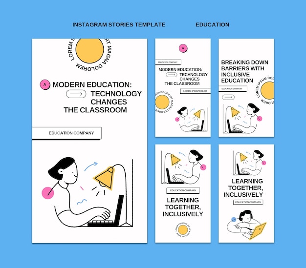 PSD storie di instagram del concetto di educazione disegnata a mano