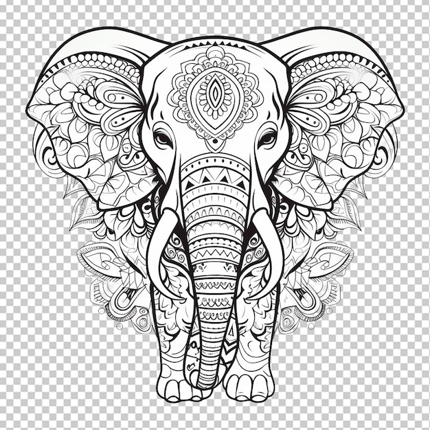 PSD hand drawn elephant outline illustration png