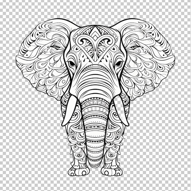 PSD hand drawn elephant outline illustration png