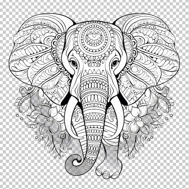 PSD hand drawn elephant outline illustration png