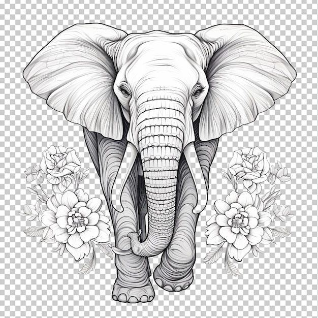 Illustrazione del contorno di un elefante disegnato a mano png