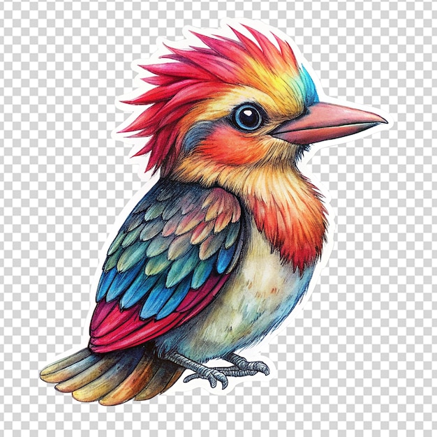 PSD Ручно нарисованный дизайн этикетки экзотической птицы прозрачный фон