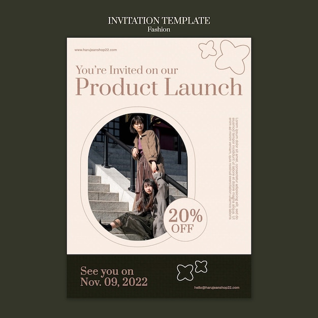 PSD hand drawn fashion launch invitation template