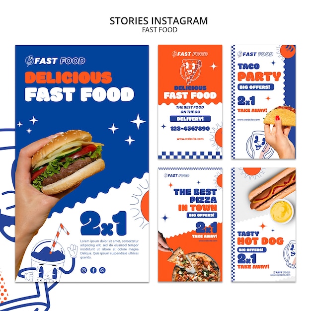 PSD storie di instagram fast food disegnate a mano