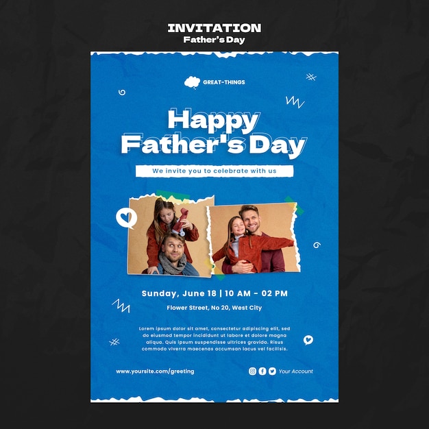 PSD hand drawn father's day invitation template