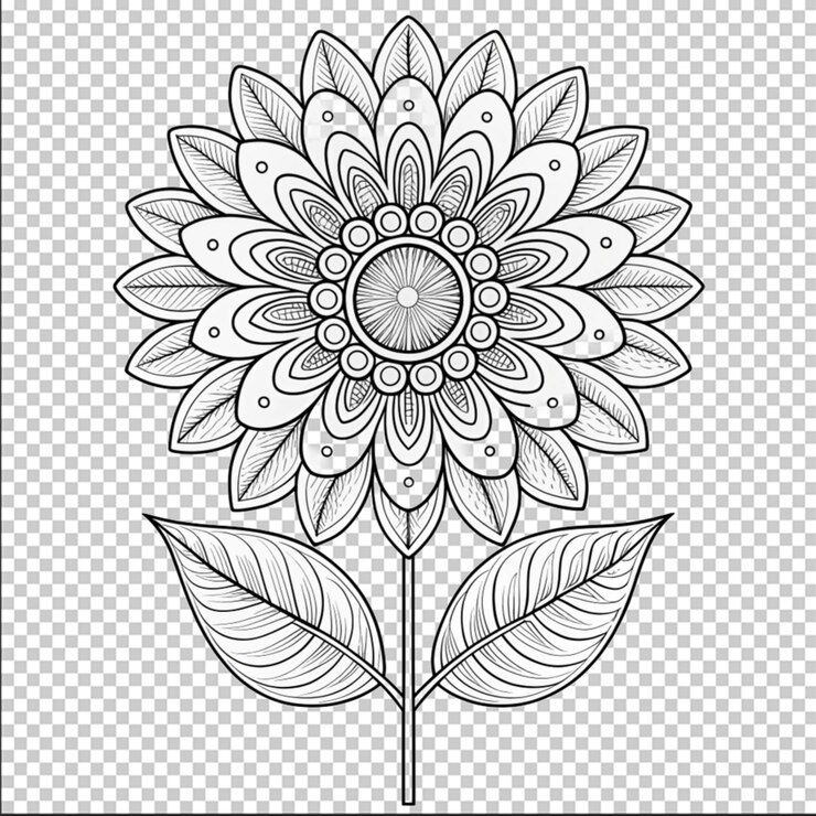 PSD hand drawn flat design simple flower colouring page