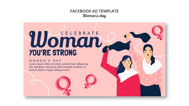 PSD hand drawn flat women's day facebook ad template