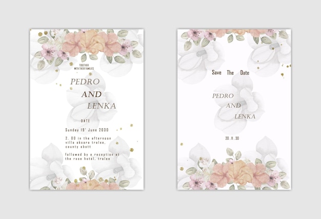 손으로 그린 꽃 결혼식 초대장 템플릿 디자인 Premium Psd