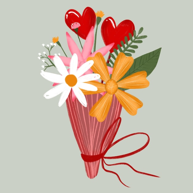 PSD hand drawn flower bouquet for valentines day