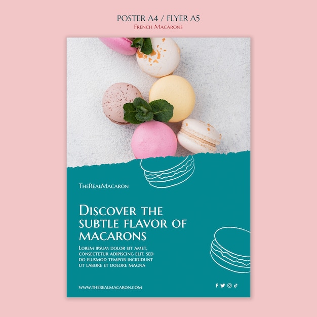 PSD hand drawn french macarons poster