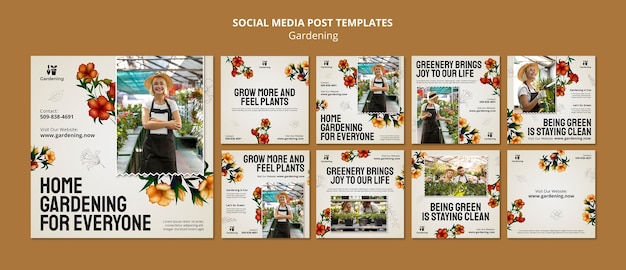 PSD hand drawn gardening instagram post template