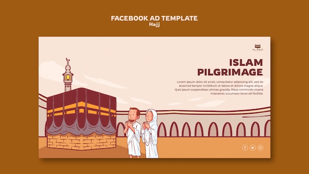 PSD hand drawn hajj celebration facebook template