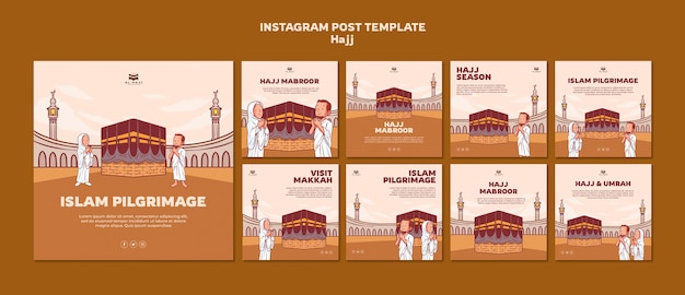 PSD post di instagram per la celebrazione dell'hajj disegnati a mano